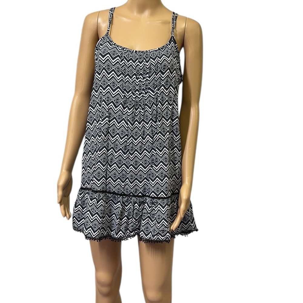 IslandHaze Spaghetti Strap Blue and White Print Mini Coverup Dress Womens Medium